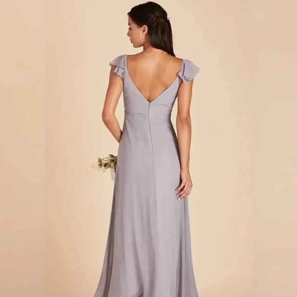 NWT Birdy Grey Kae Bridesmaid Dress Ruffled Flutter Sleeve Chiffon Silver Medium - Picture 3 of 5